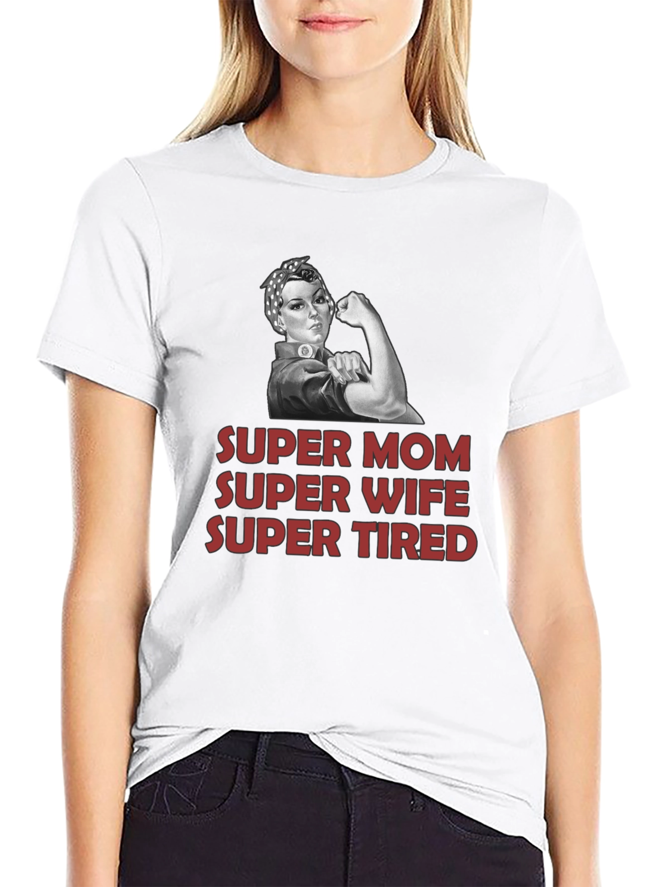 Super Mom Wife Tired Graphic T-Shirt - Black