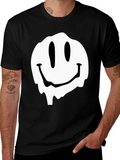 Melting Smiley Face Graphic Black T-Shirt