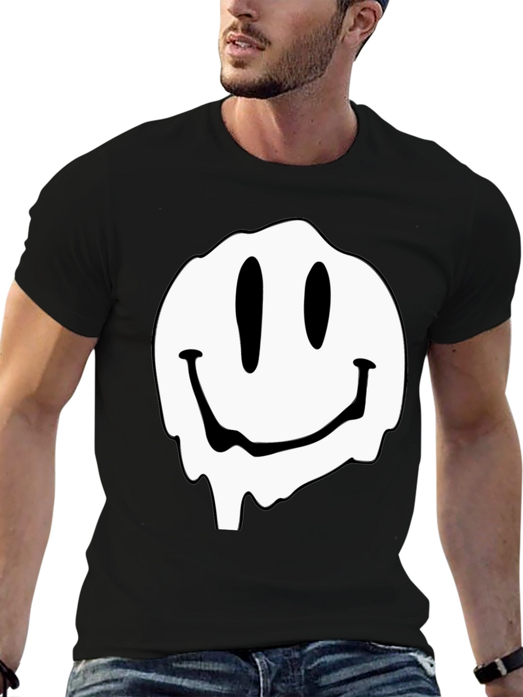 Melting Smiley Face Graphic Black T-Shirt