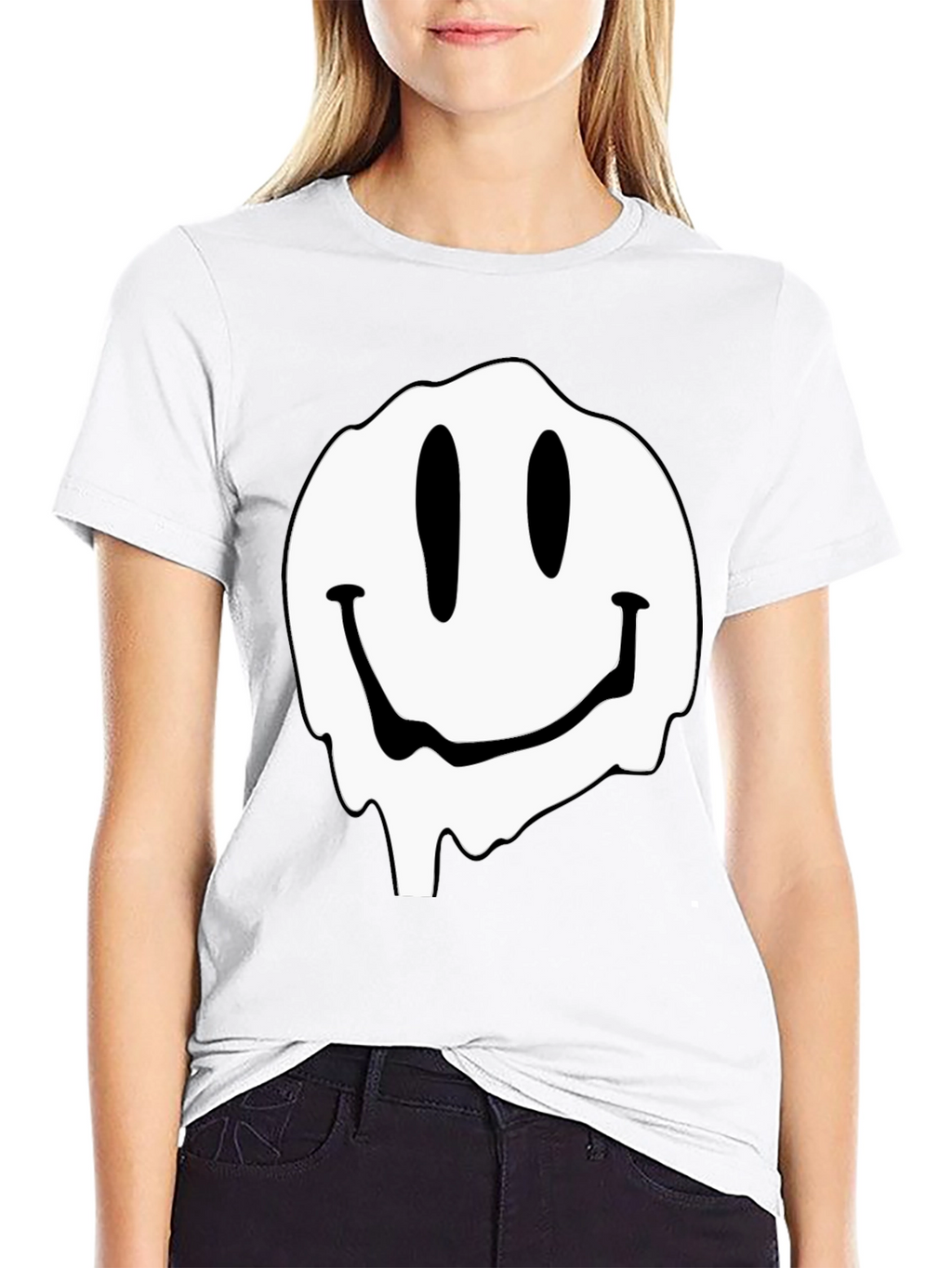 Melting Smiley Face Graphic Black T-Shirt