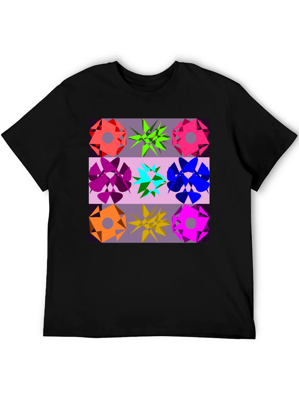 Geometric Flower Graphic Tee - Black