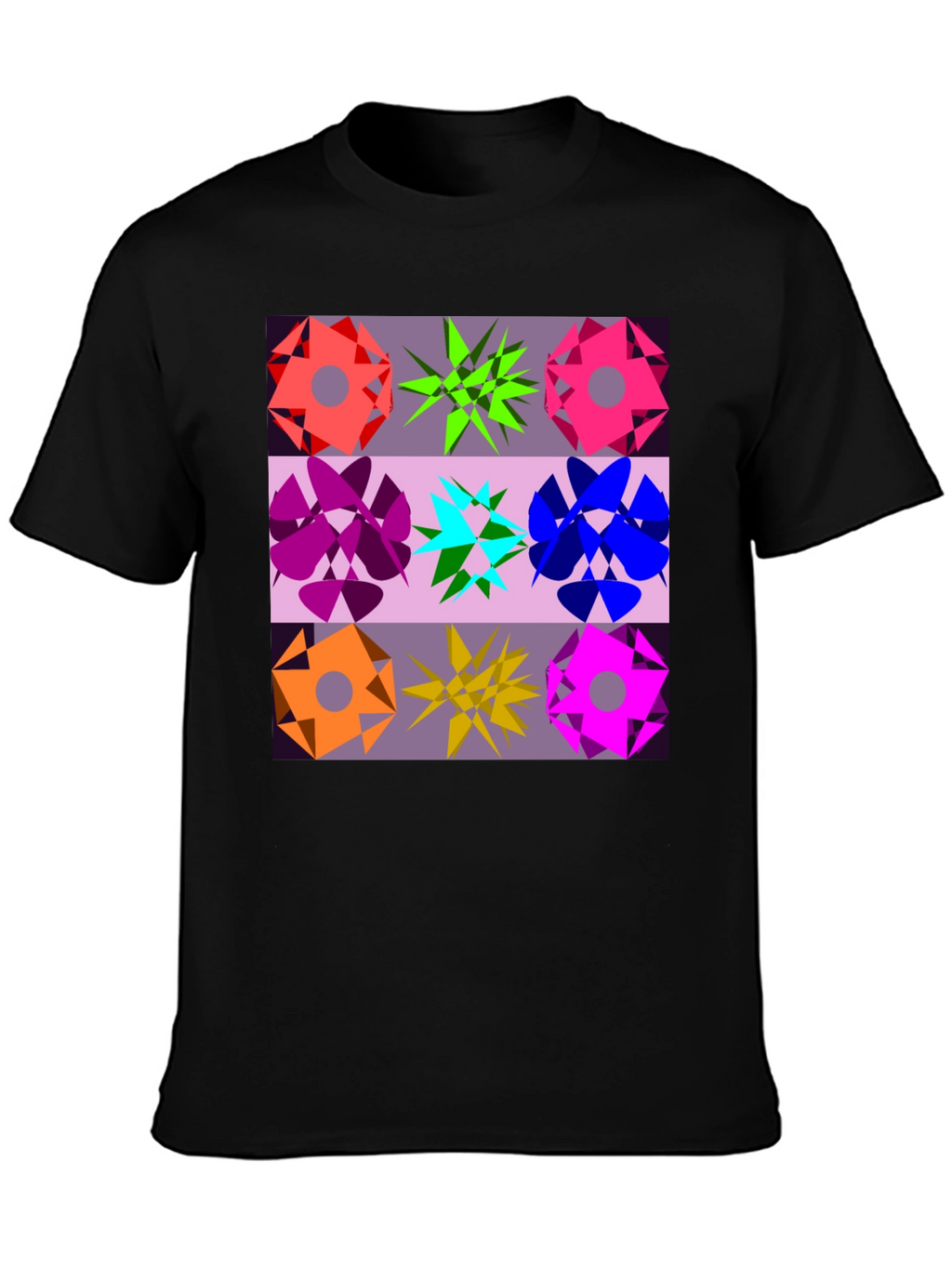 Geometric Flower Graphic Tee - Black