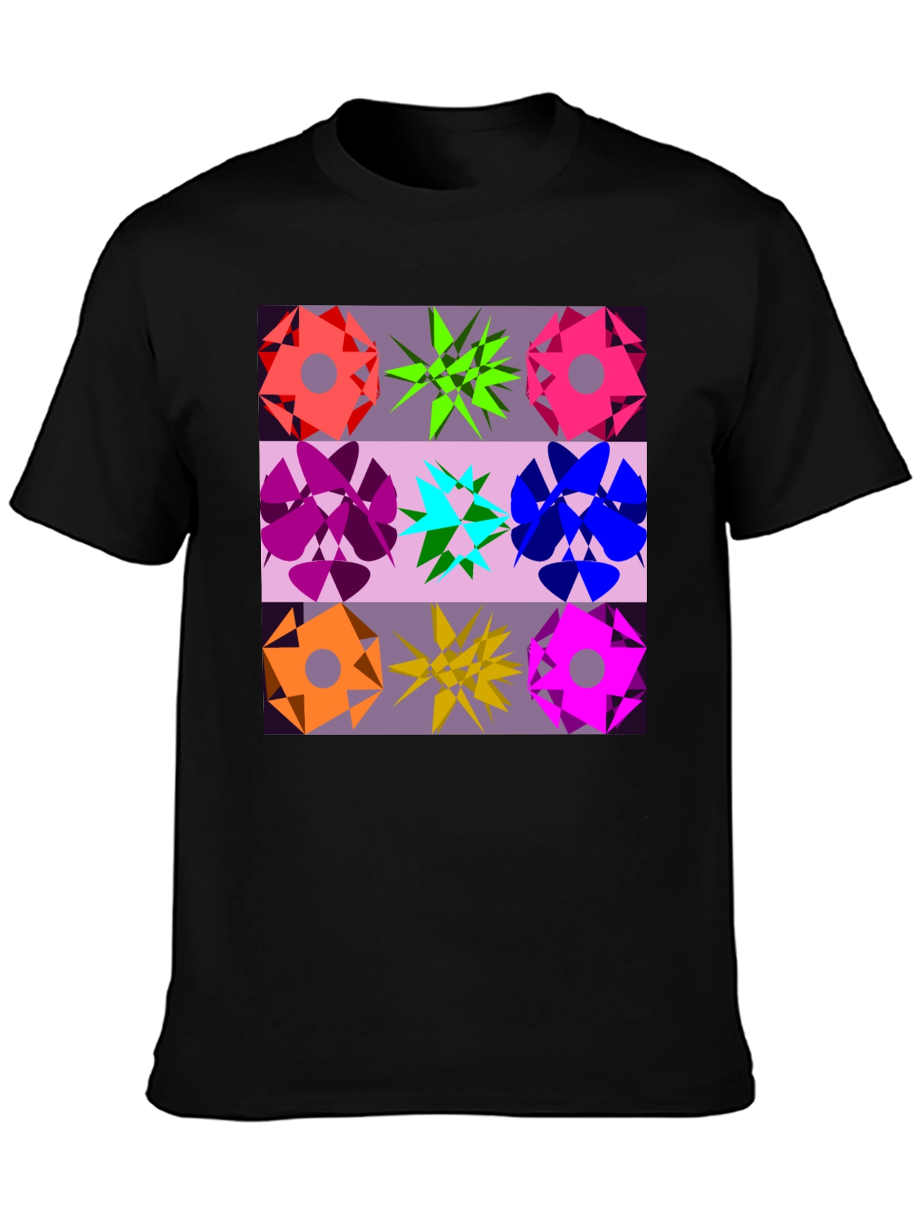 Geometric Flower Graphic Tee - Black