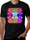 Geometric Flower Graphic Tee - Black