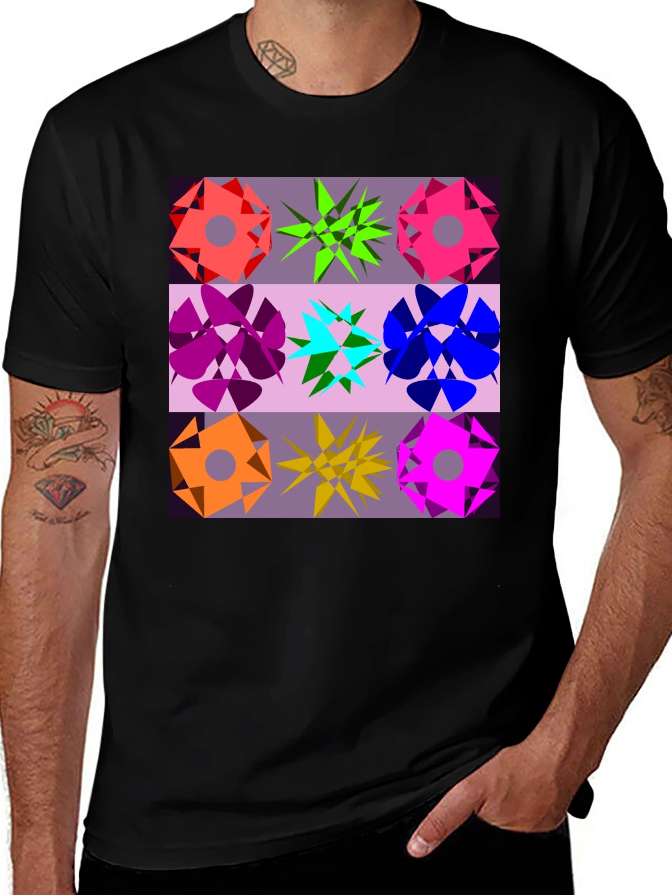 Geometric Flower Graphic Tee - Black