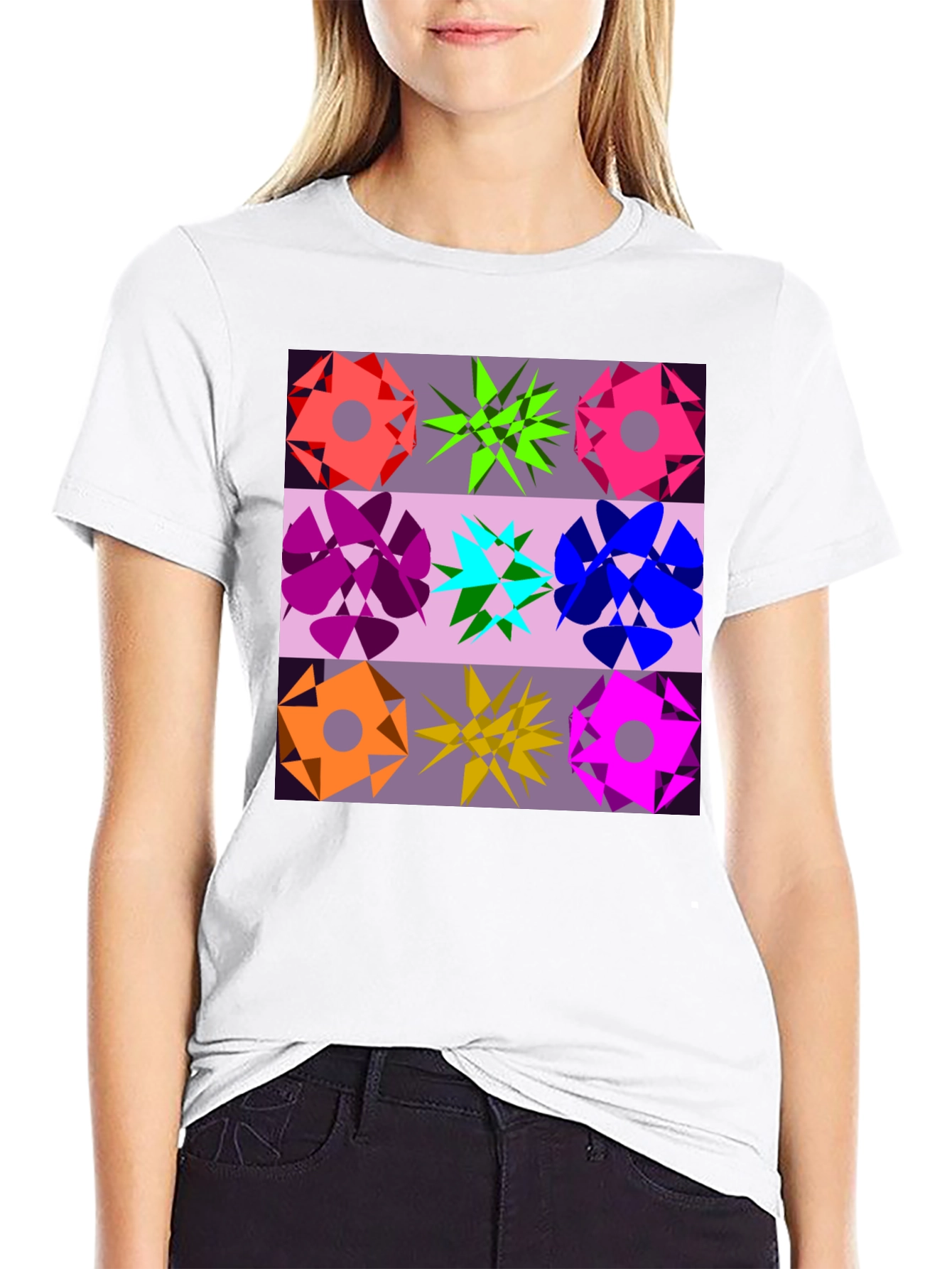 Geometric Flower Graphic Tee - Black