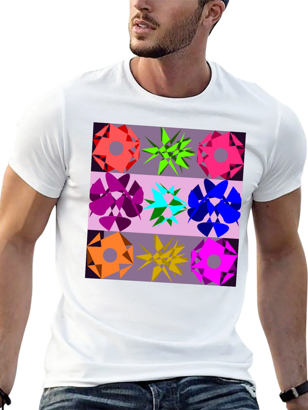 Geometric Flower Graphic Tee - Black