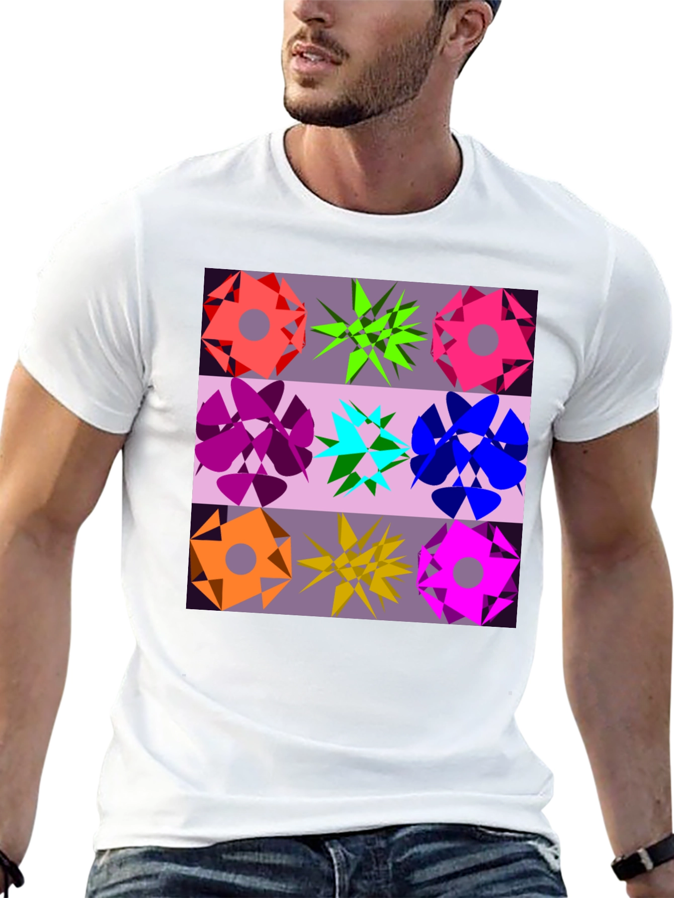 Geometric Flower Graphic Tee - Black