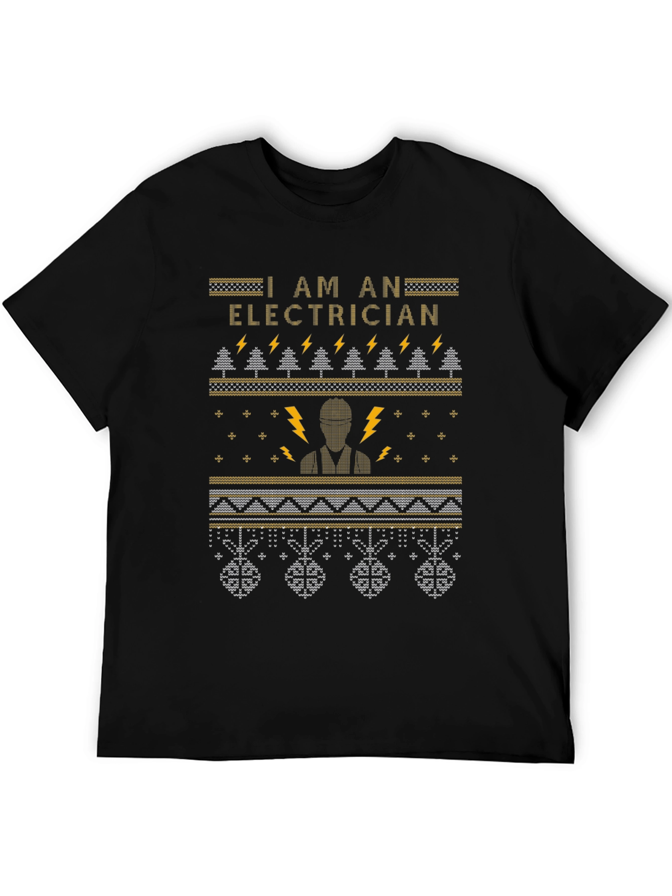 Electrician Ugly Christmas Sweater Style Black T-Shirt