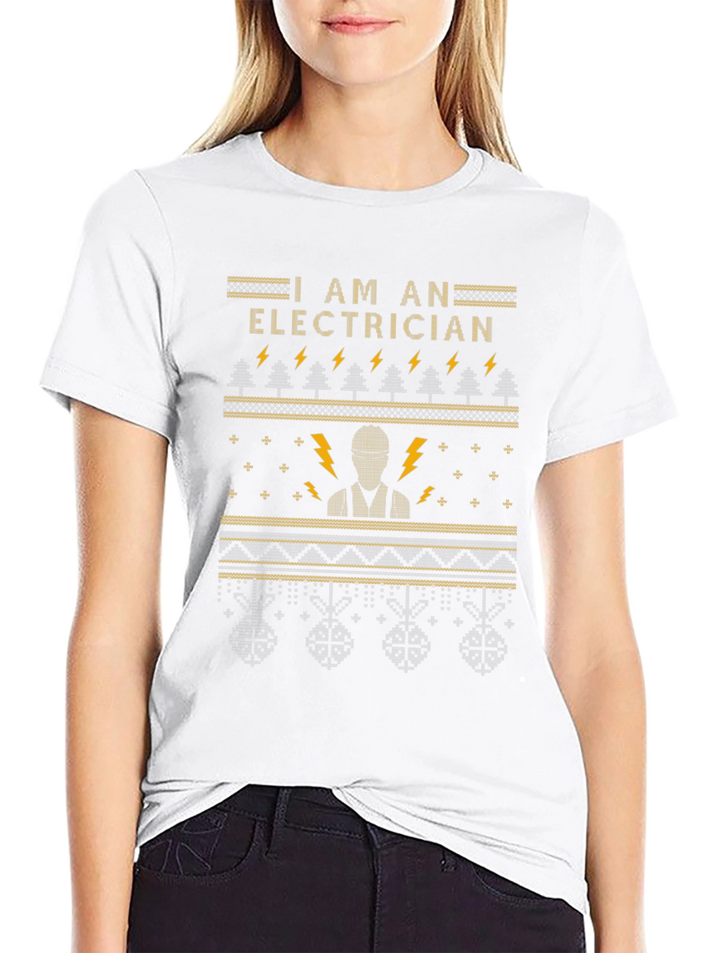 Electrician Ugly Christmas Sweater Style Black T-Shirt