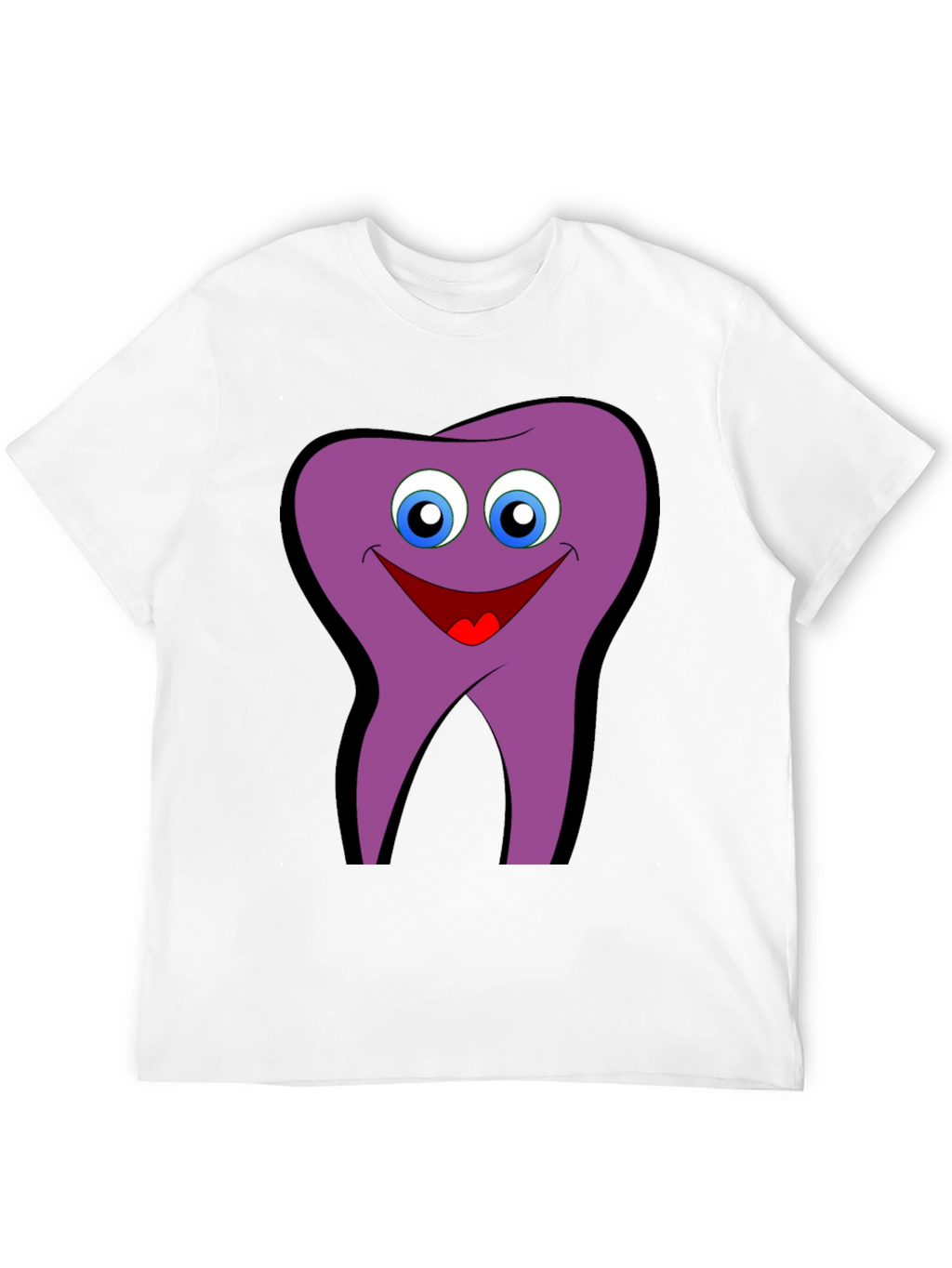 Funny Tooth Cartoon Graphic Tee - Black Cotton T-Shirt