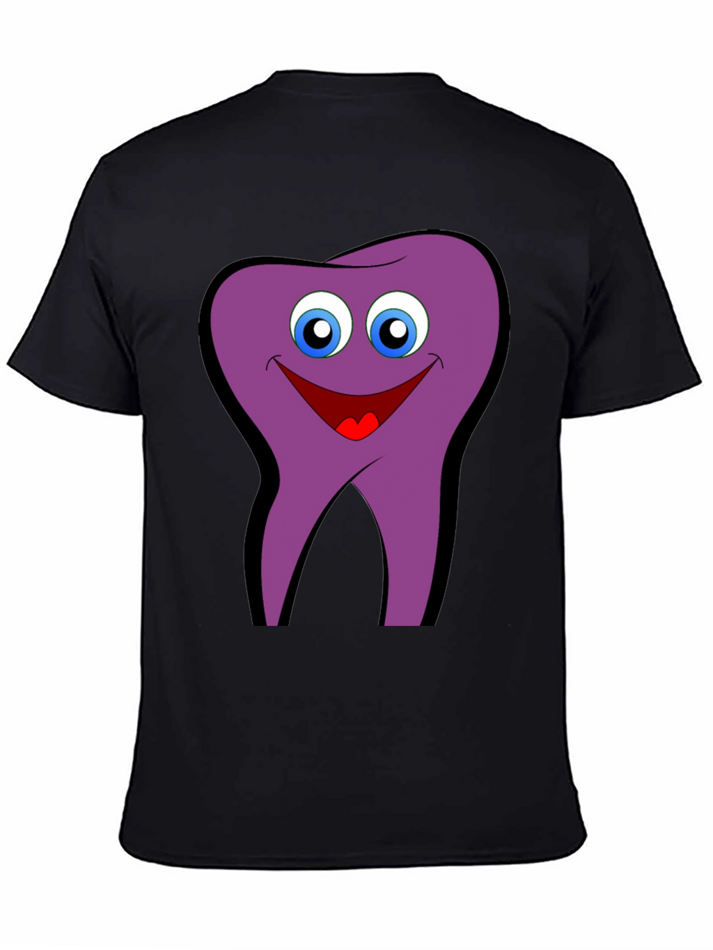 Funny Tooth Cartoon Graphic Tee - Black Cotton T-Shirt