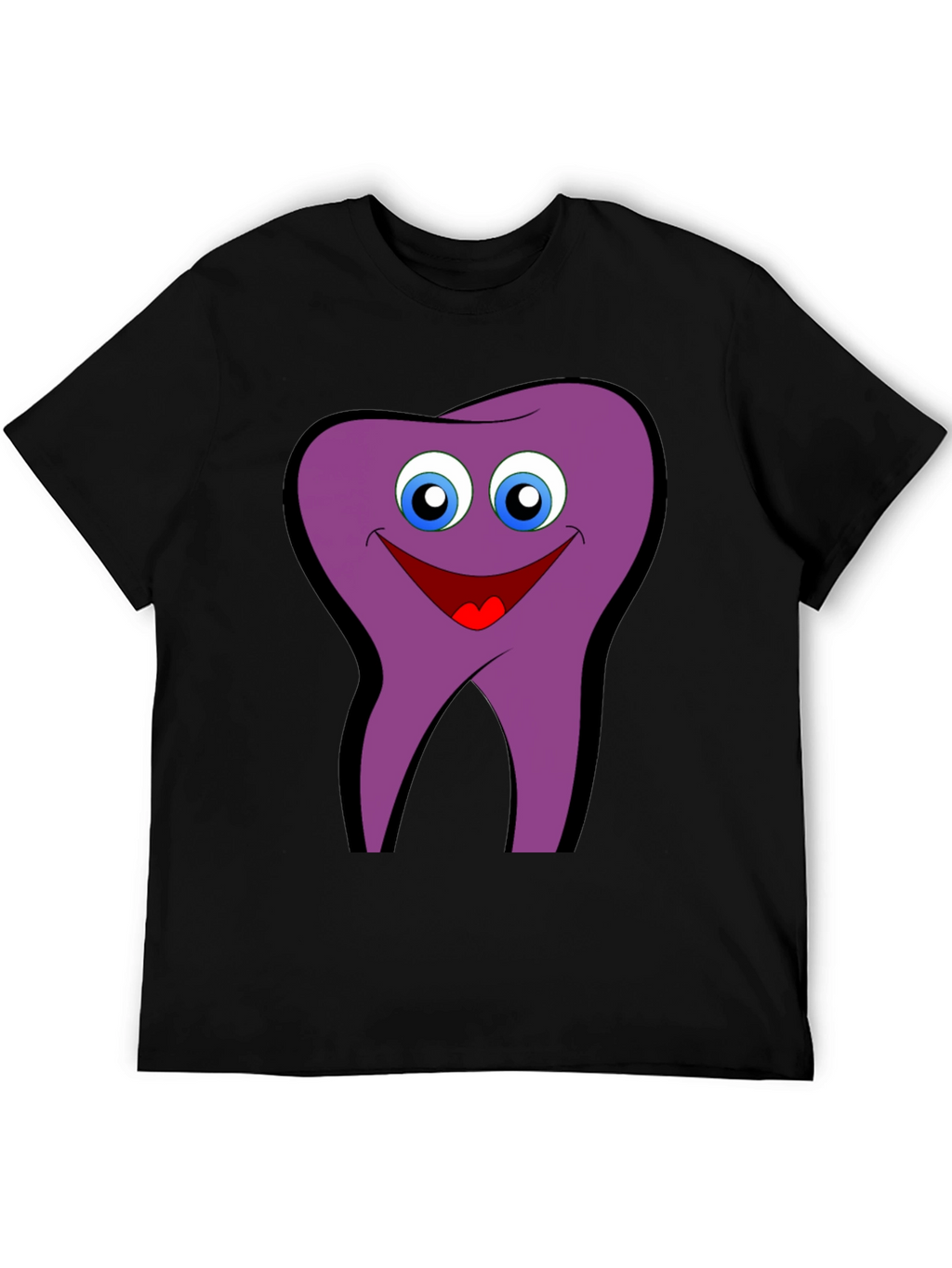 Funny Tooth Cartoon Graphic Tee - Black Cotton T-Shirt