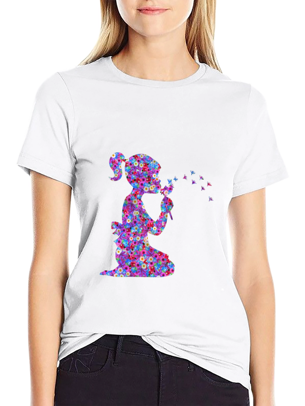 Floral Girl Blowing Dandelion T-Shirt