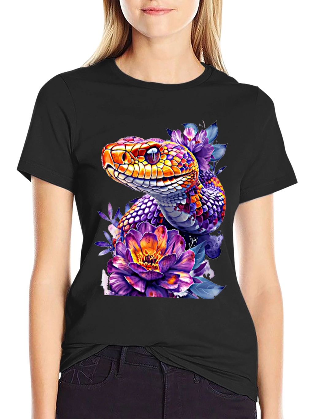 Floral Snake Graphic Tee - Vibrant Design