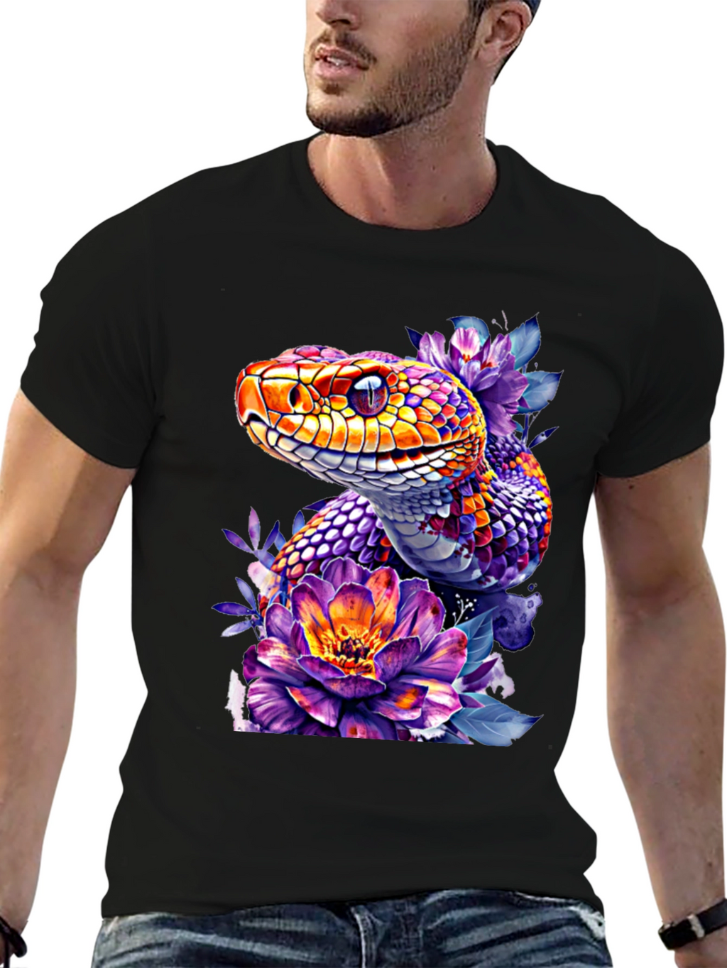 Floral Snake Graphic Tee - Vibrant Design