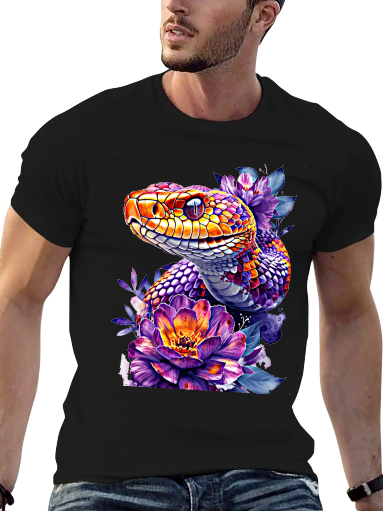 Floral Snake Graphic Tee - Vibrant Design