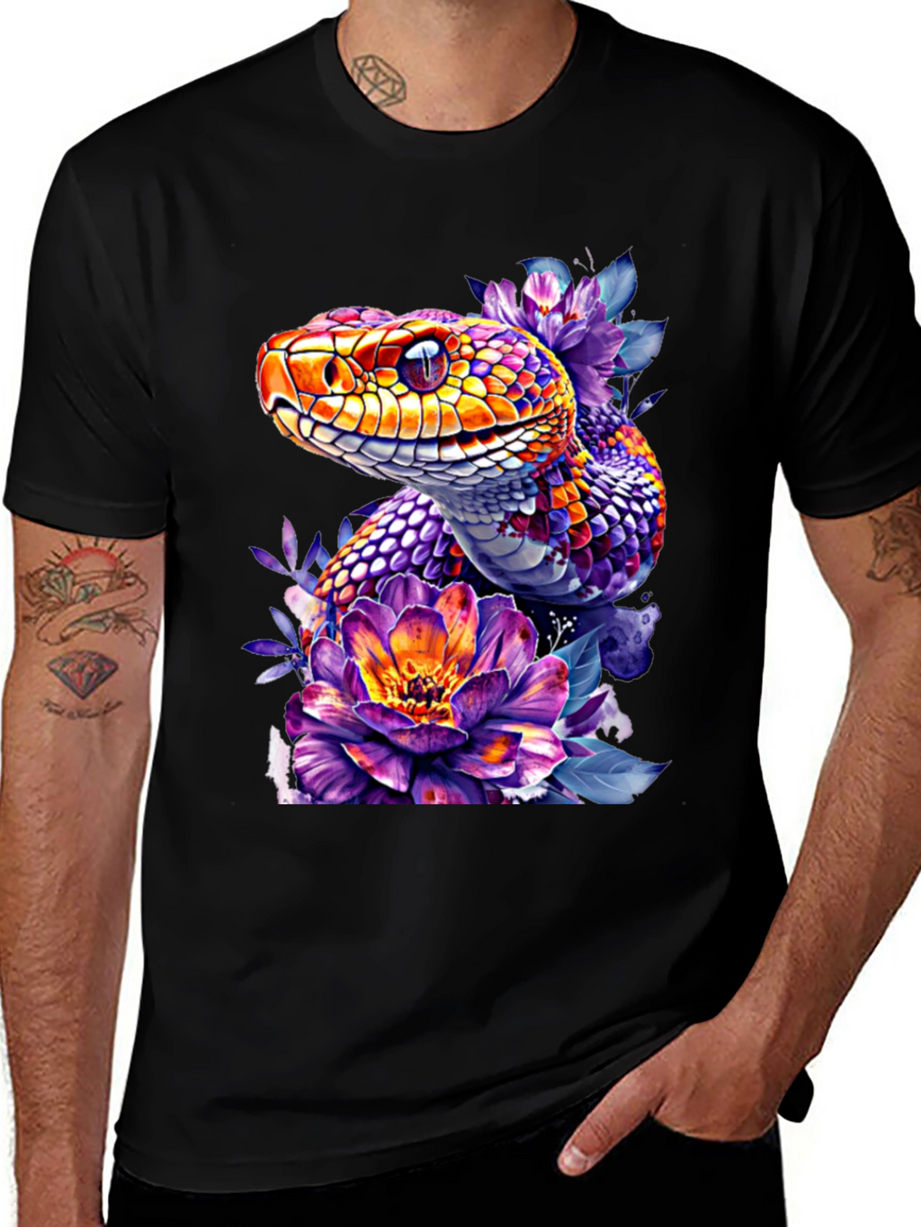 Floral Snake Graphic Tee - Vibrant Design