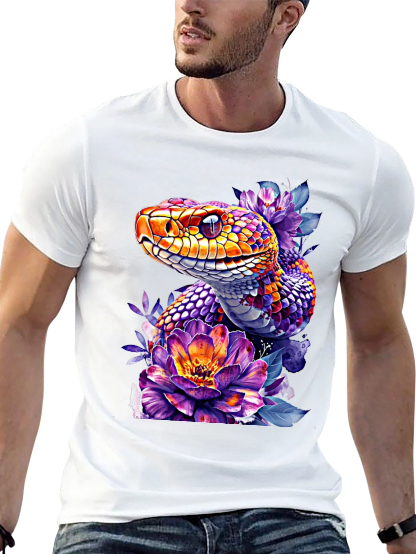 Floral Snake Graphic Tee - Vibrant Design