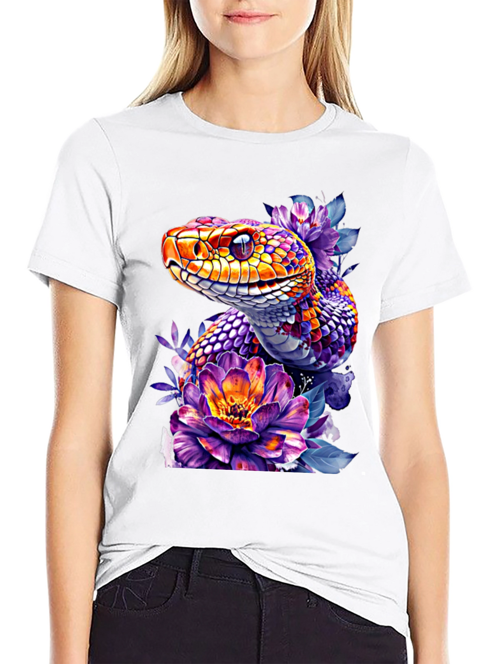 Floral Snake Graphic Tee - Vibrant Design