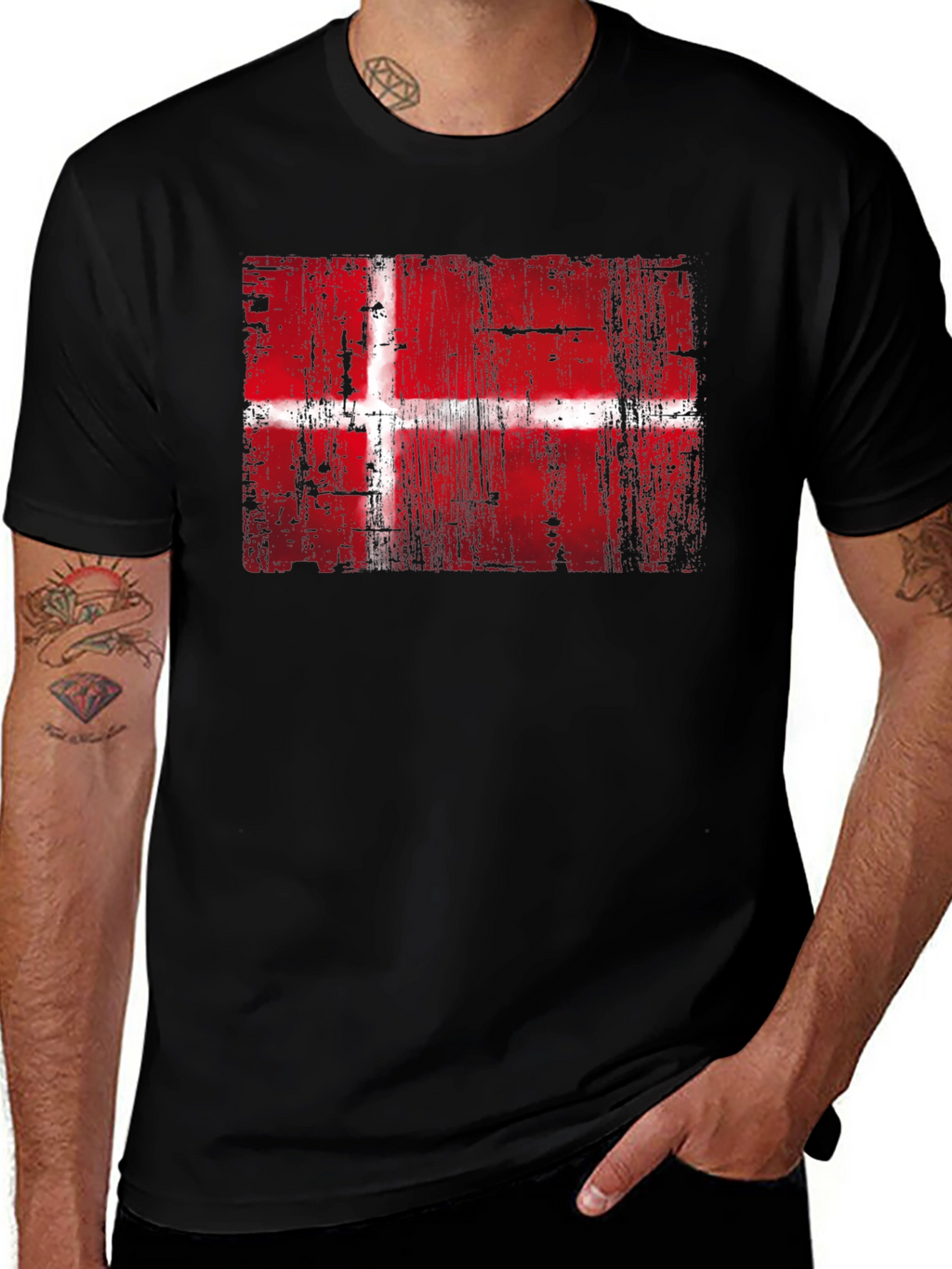 Danish Flag Graphic Print Black T-Shirt