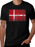 Danish Flag Graphic Print Black T-Shirt