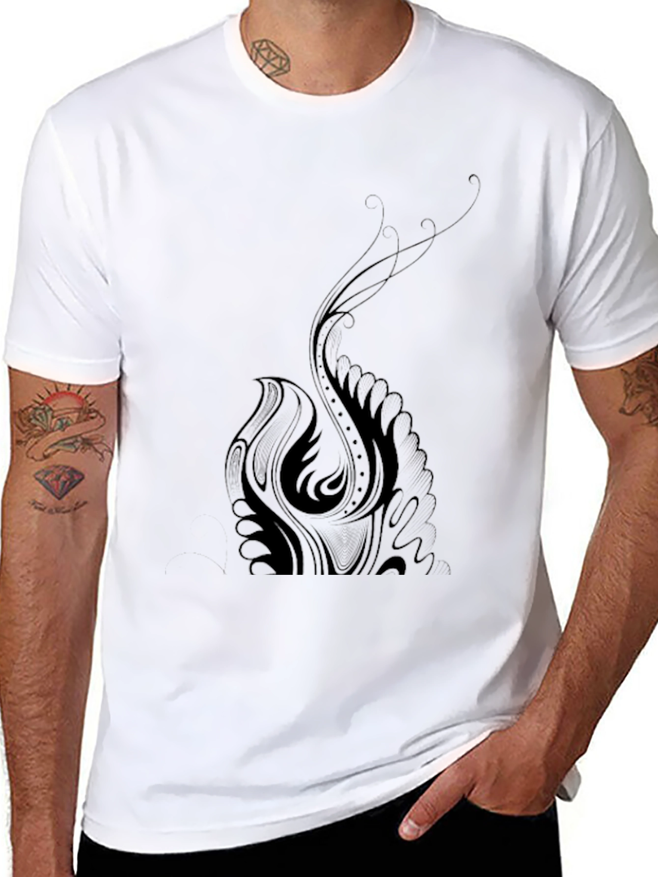 Stylish Black T-Shirt with Tribal Phoenix Design