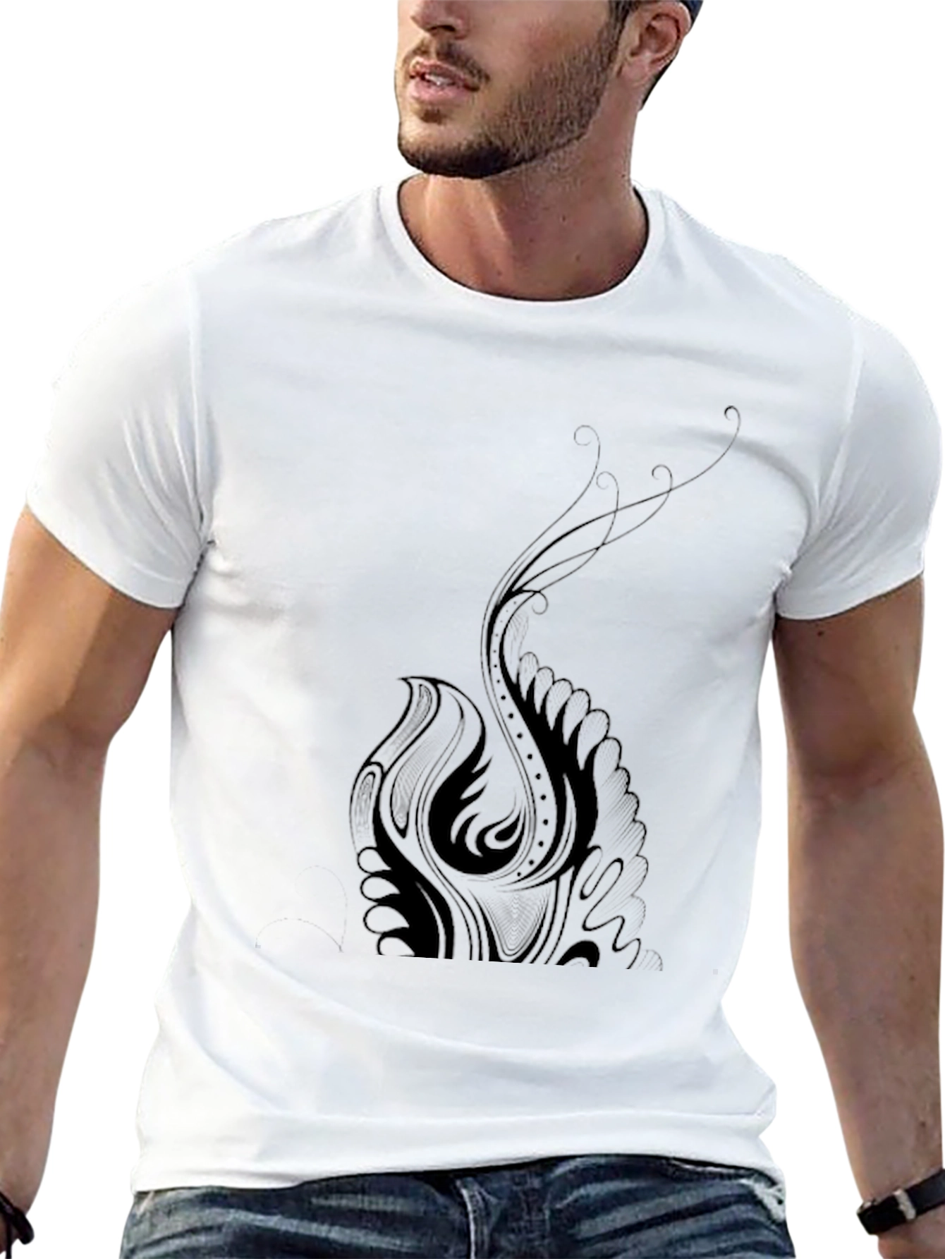 Stylish Black T-Shirt with Tribal Phoenix Design