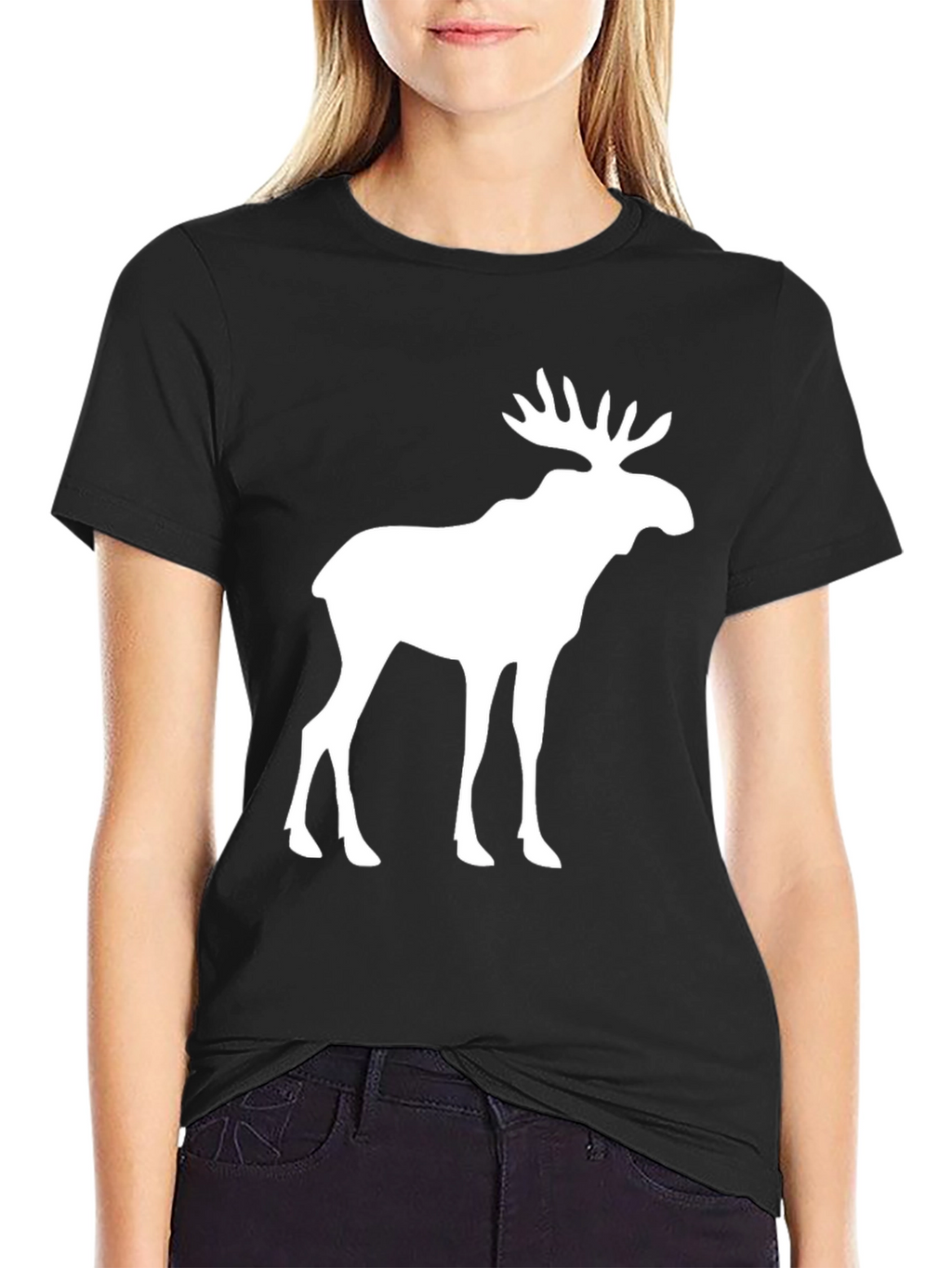 Moose Graphic Print Black T-Shirt