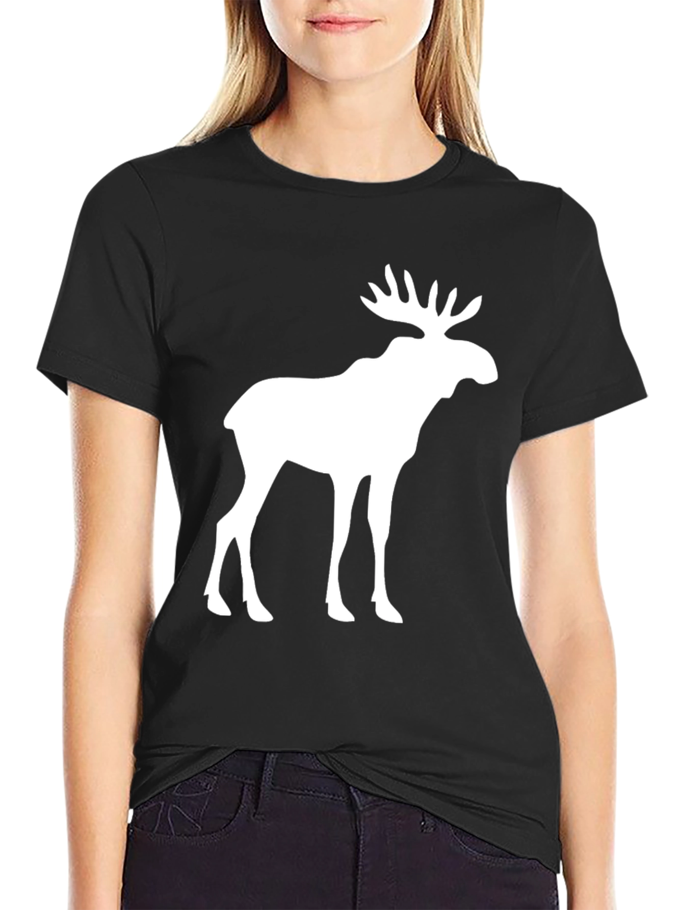 Moose Graphic Print Black T-Shirt