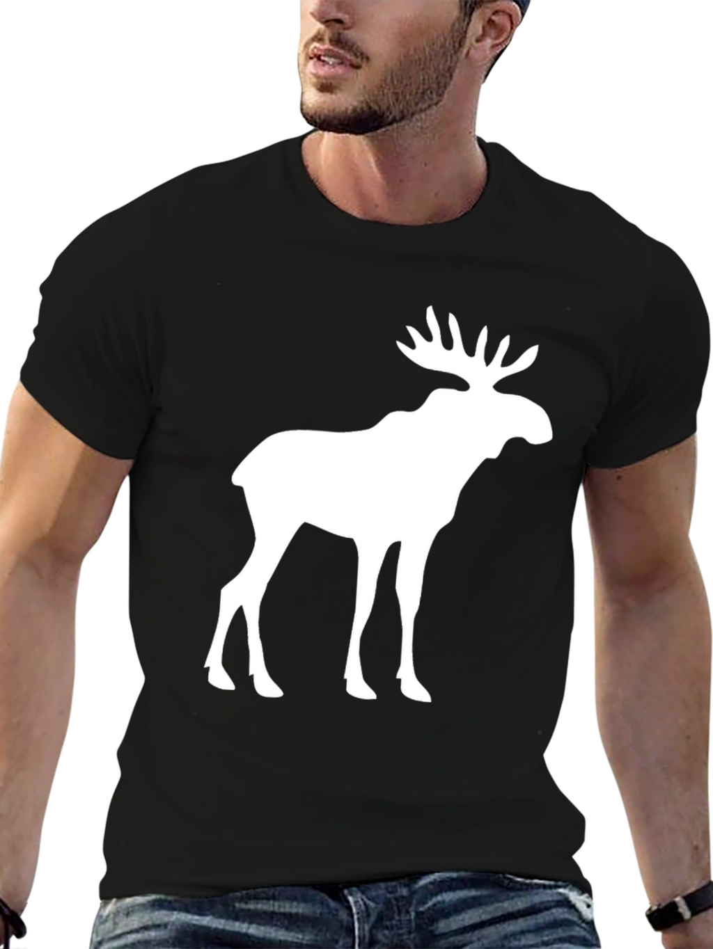 Moose Graphic Print Black T-Shirt