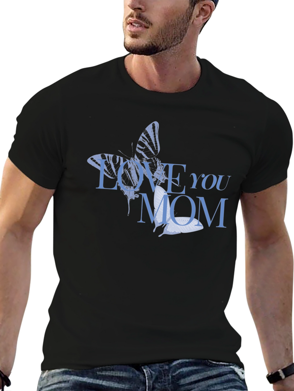 Love You Mom Butterfly Graphic T-Shirt