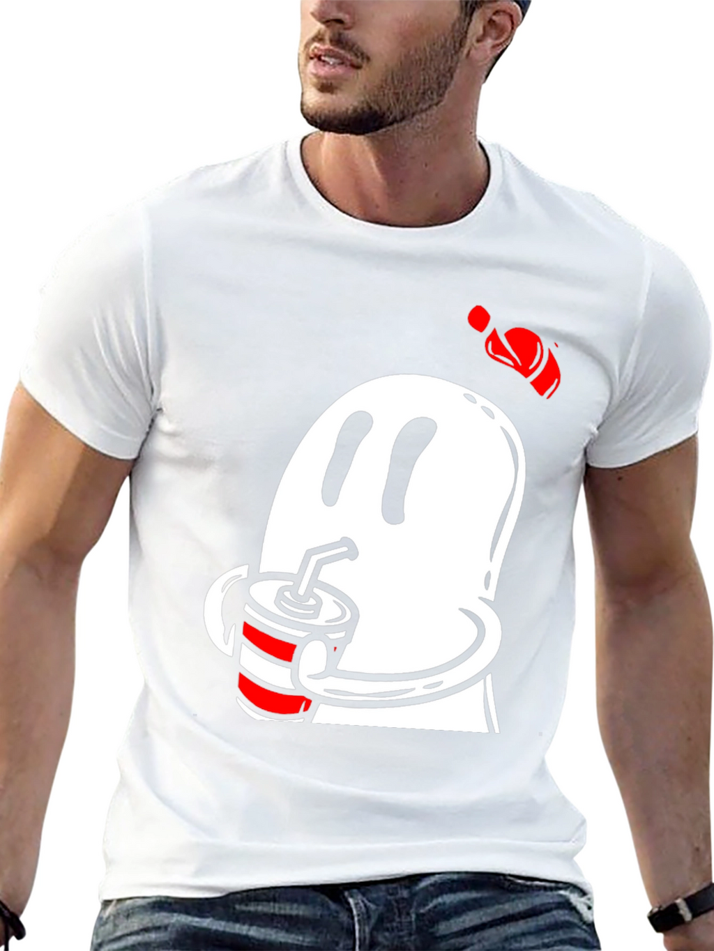 Ghost Drinking Soda Mens Black T-Shirt