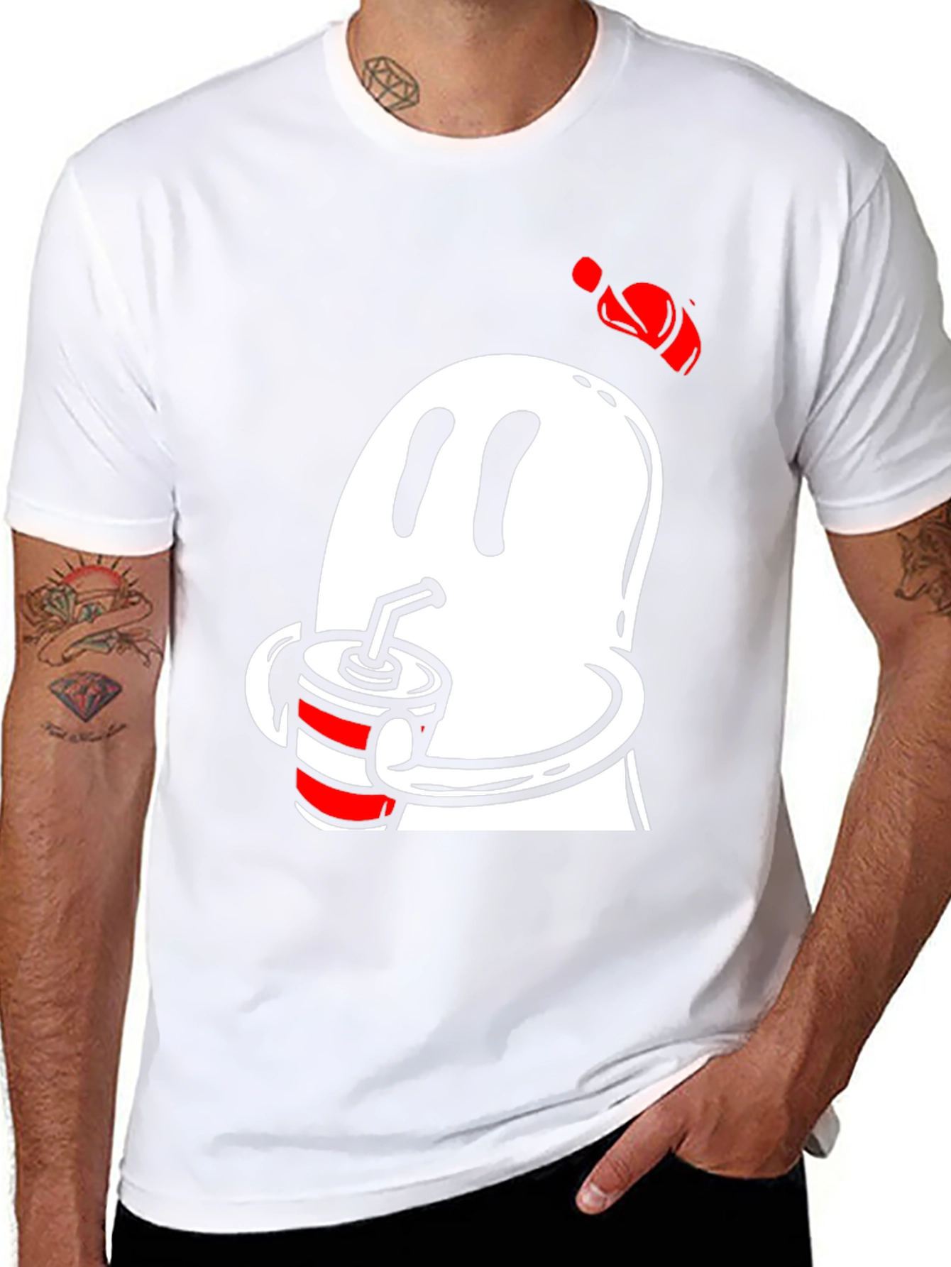Ghost Drinking Soda Mens Black T-Shirt
