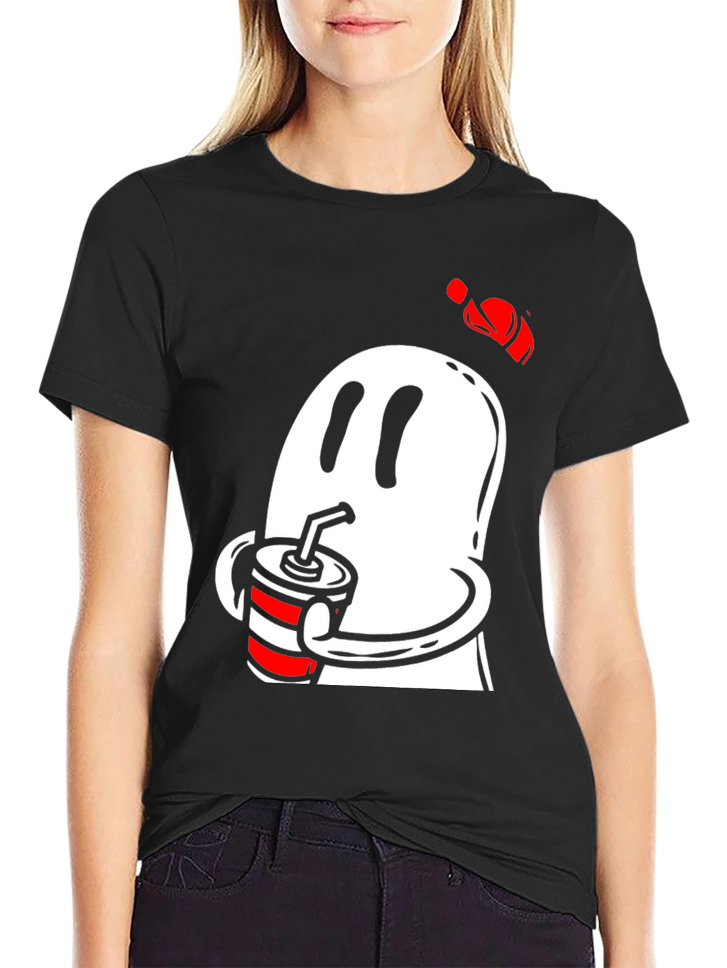 Ghost Drinking Soda Mens Black T-Shirt