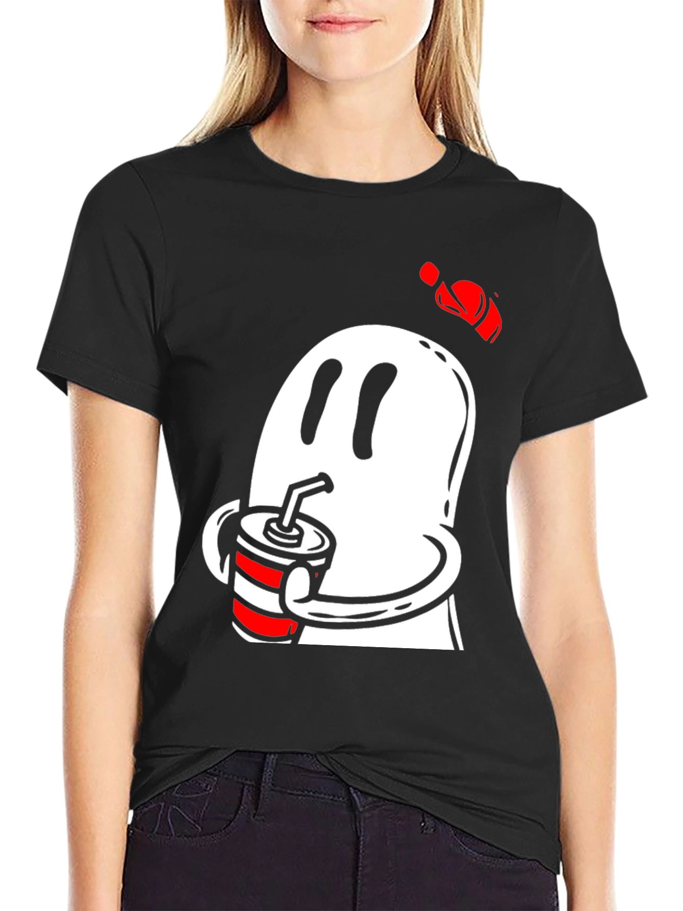 Ghost Drinking Soda Mens Black T-Shirt