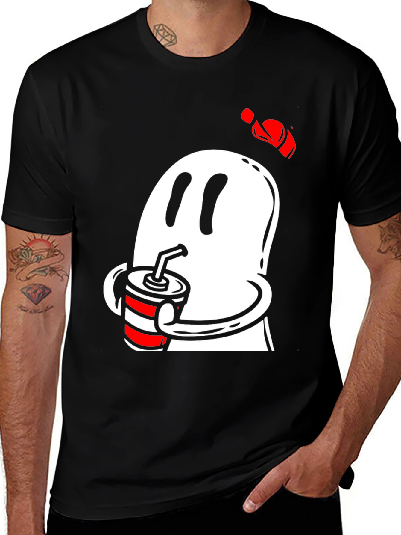 Ghost Drinking Soda Mens Black T-Shirt