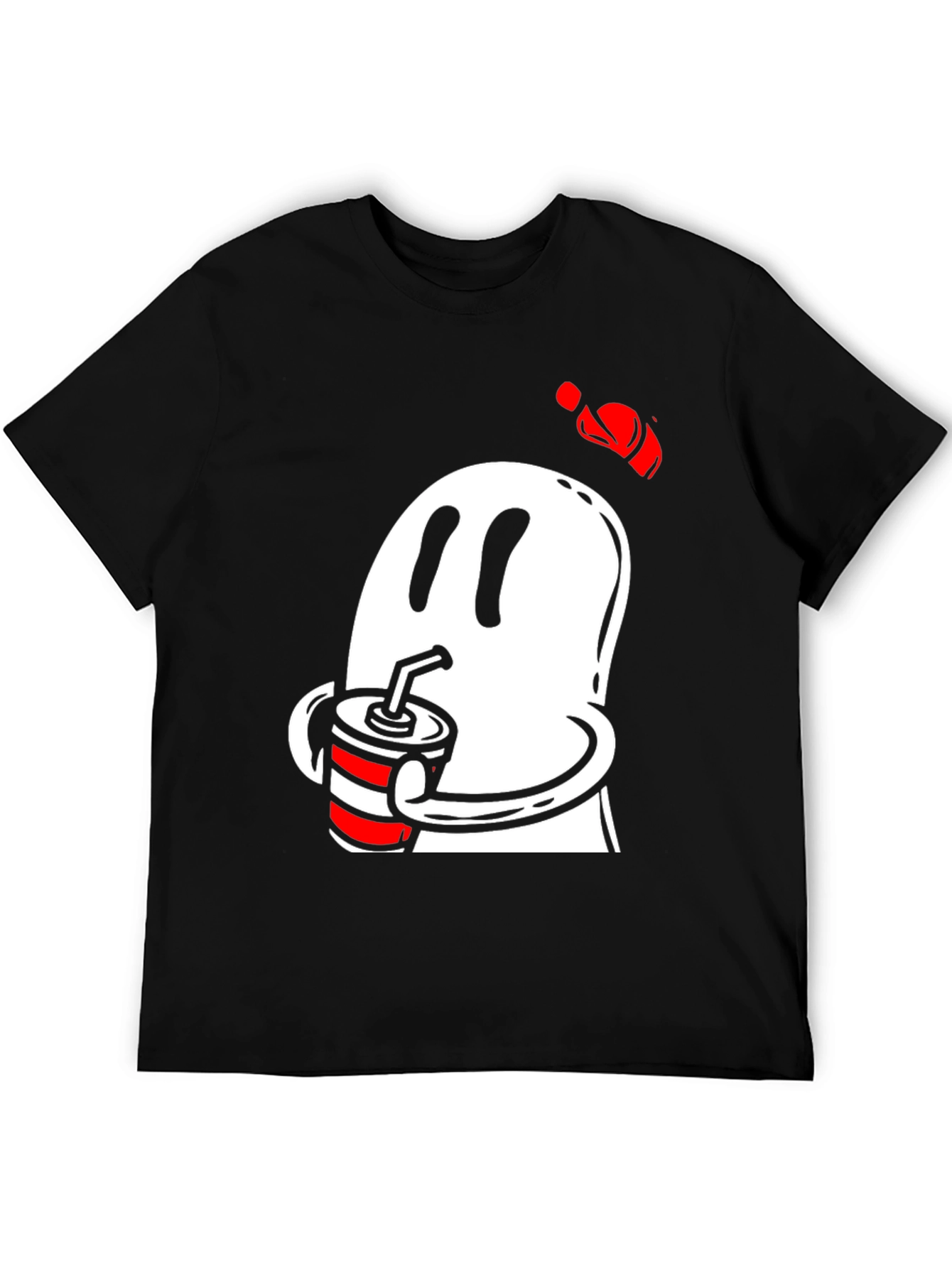 Ghost Drinking Soda Mens Black T-Shirt