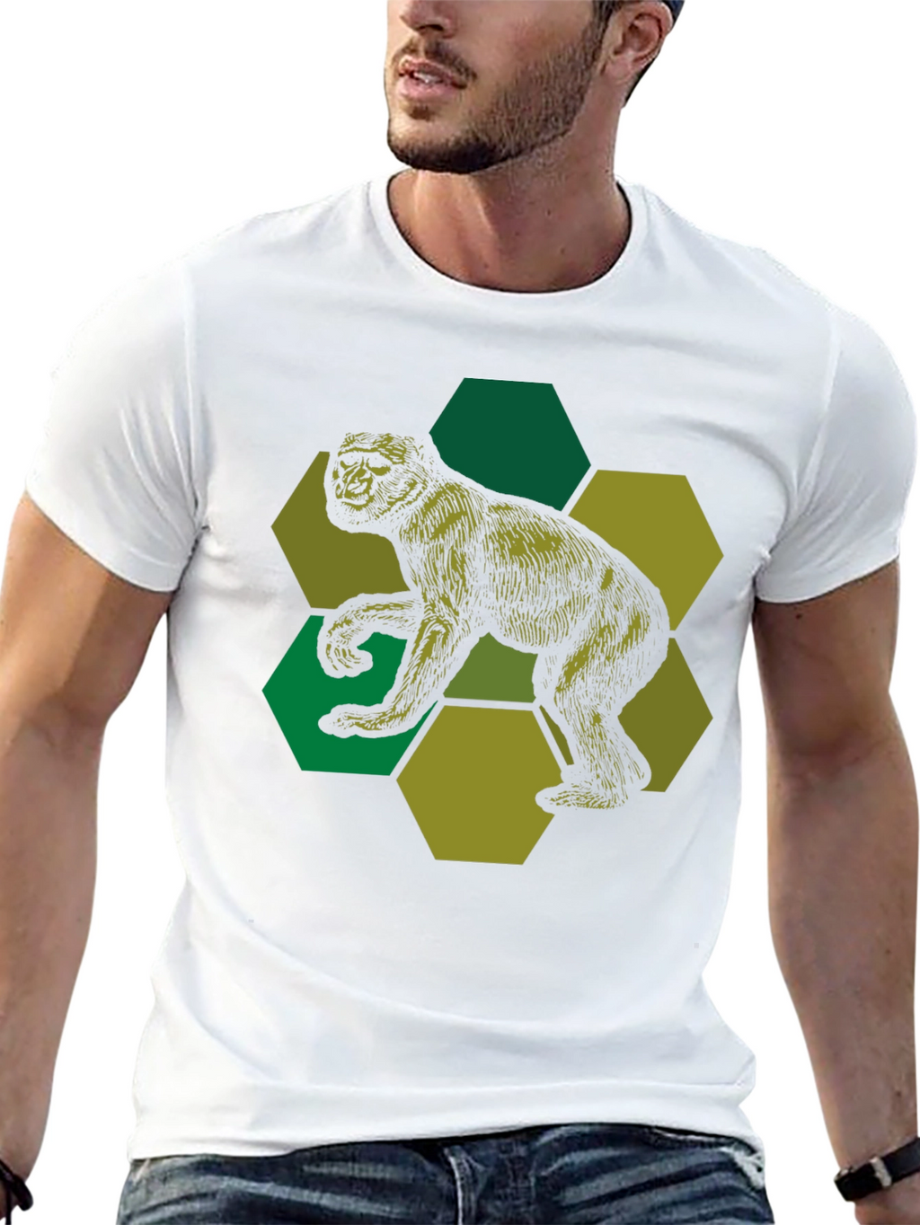 Geometric Gorilla Graphic Print Black T-Shirt