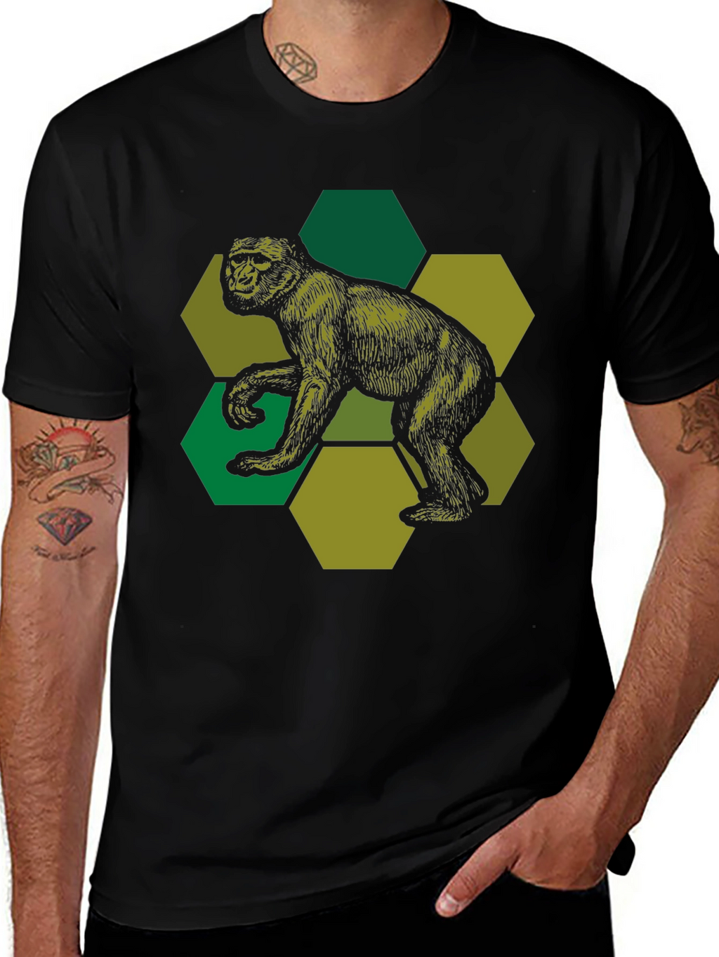 Geometric Gorilla Graphic Print Black T-Shirt