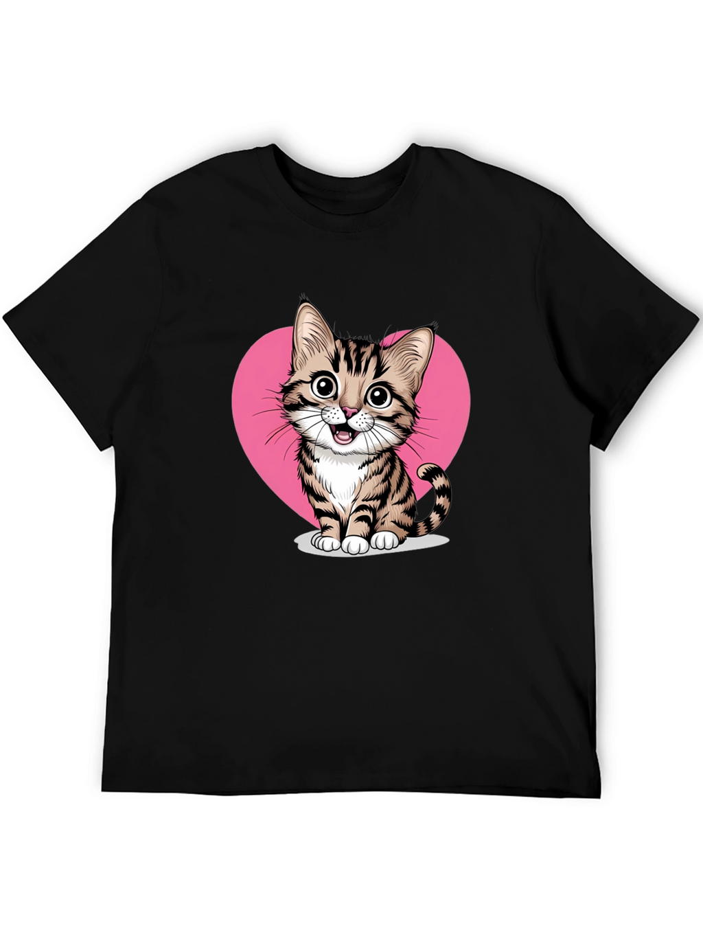 Cute Cat Heart Graphic Tee - Black