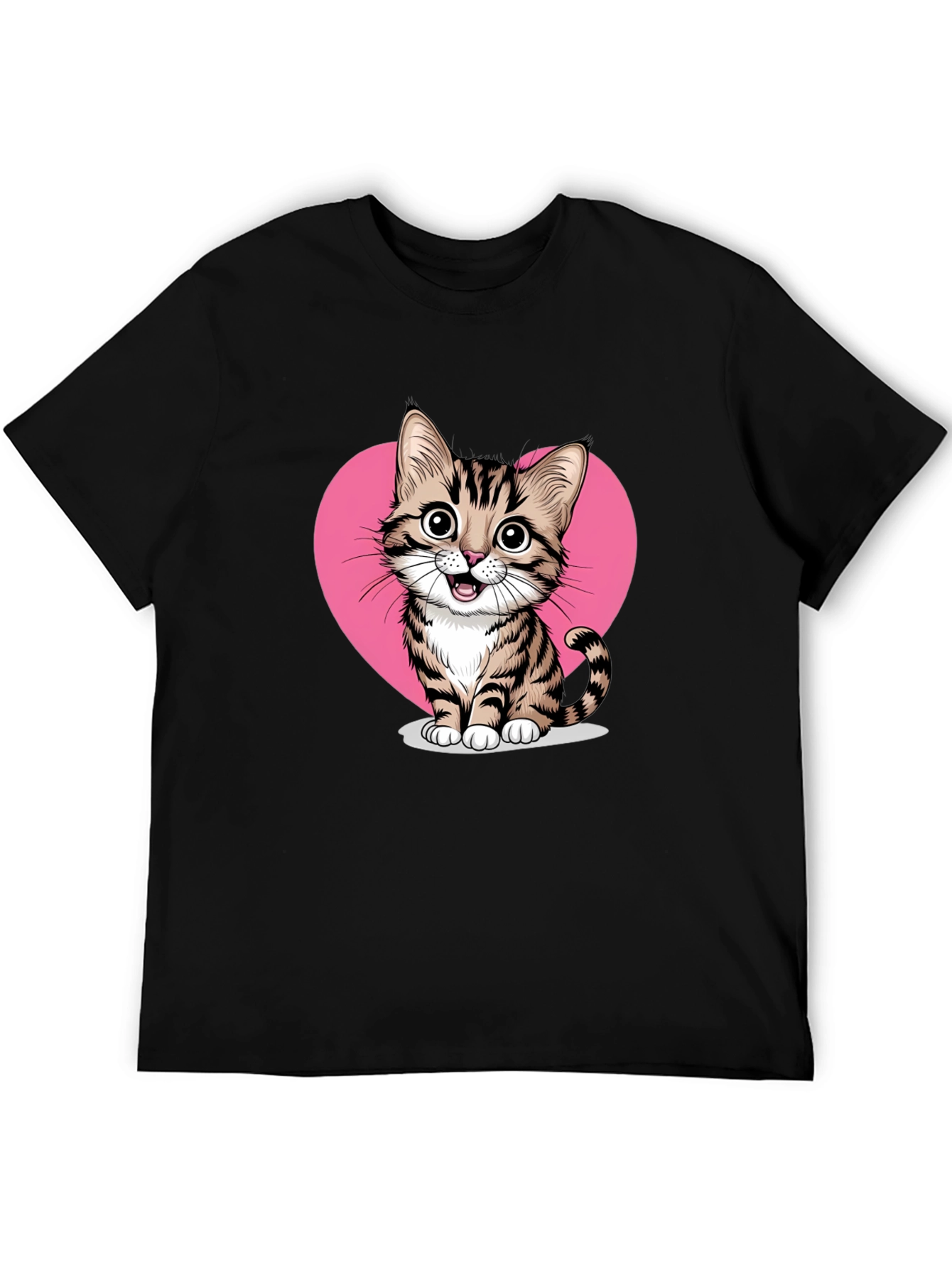 Cute Cat Heart Graphic Tee - Black
