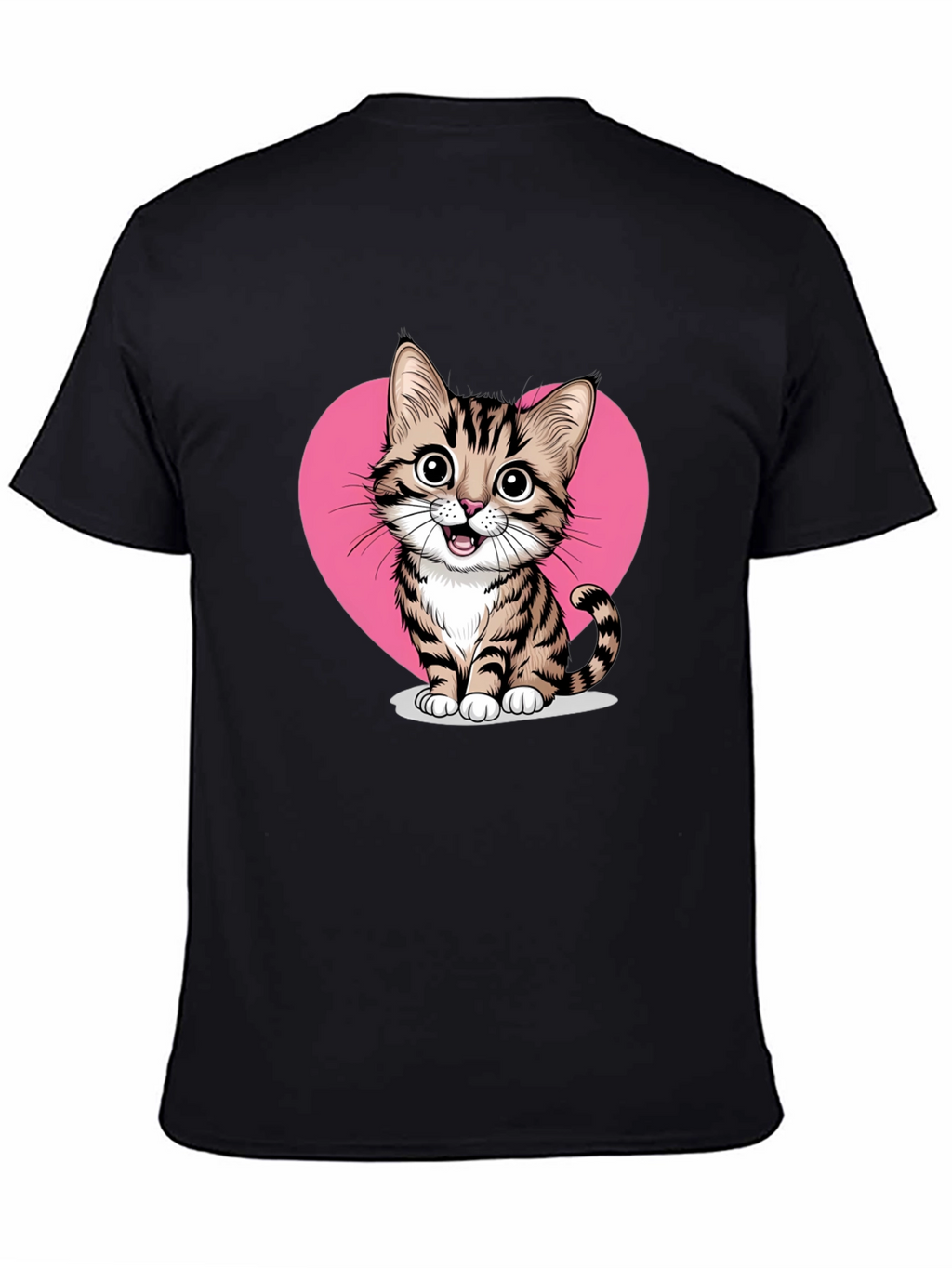 Cute Cat Heart Graphic Tee - Black
