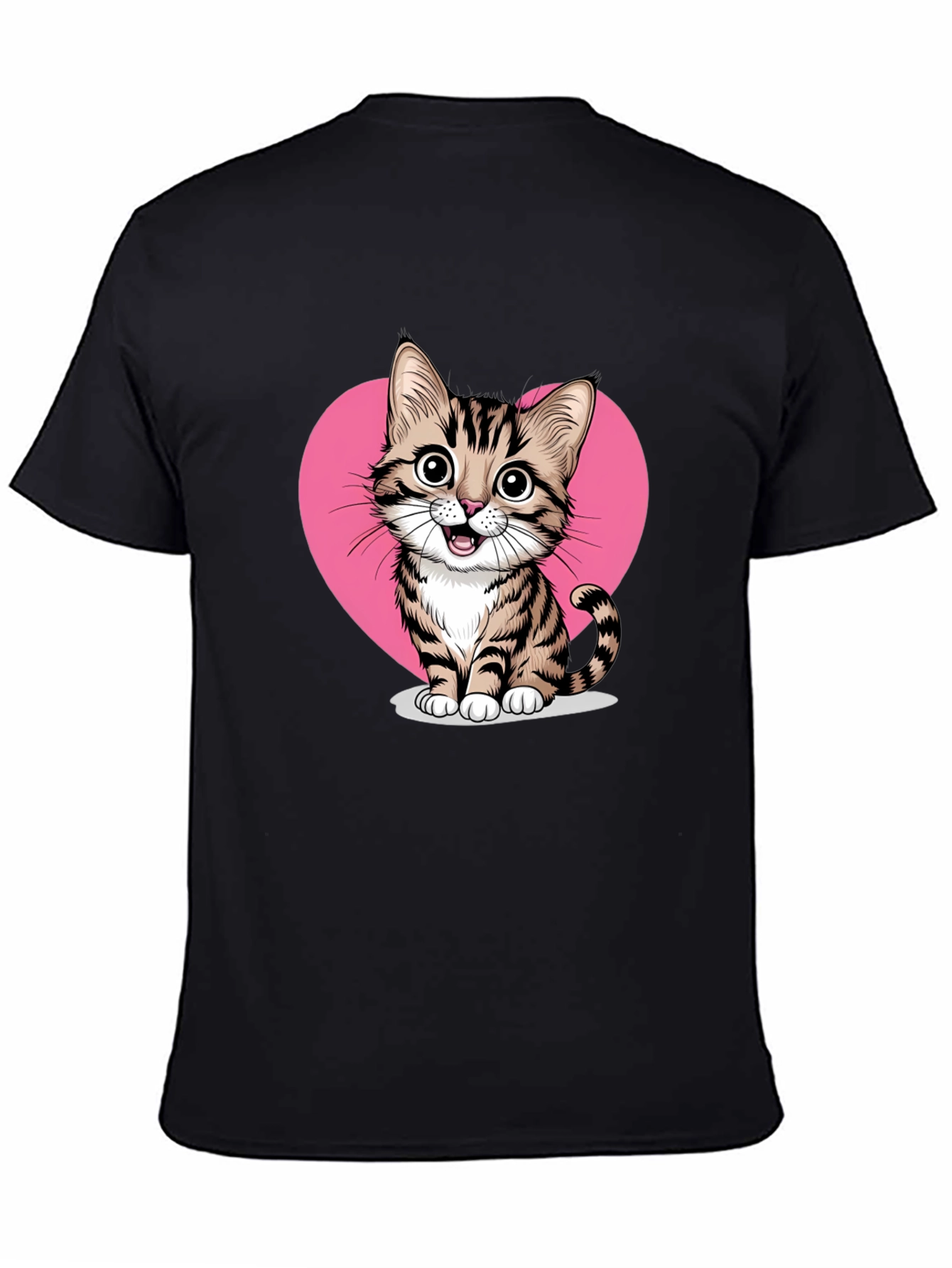 Cute Cat Heart Graphic Tee - Black