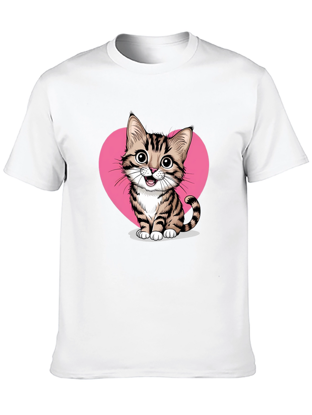Cute Cat Heart Graphic Tee - Black