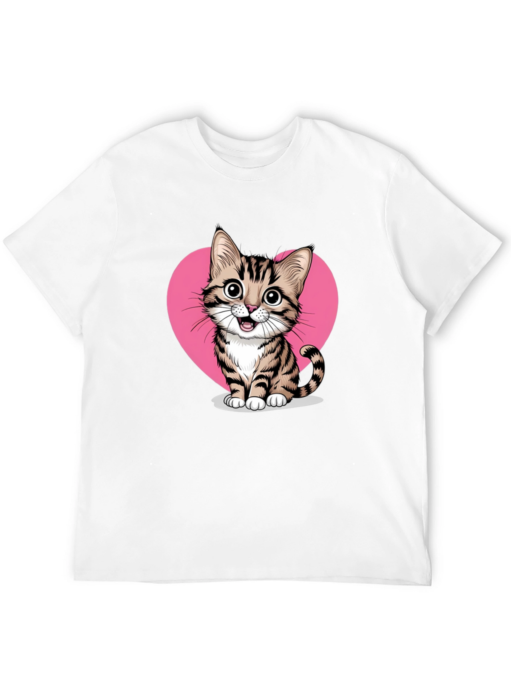 Cute Cat Heart Graphic Tee - Black