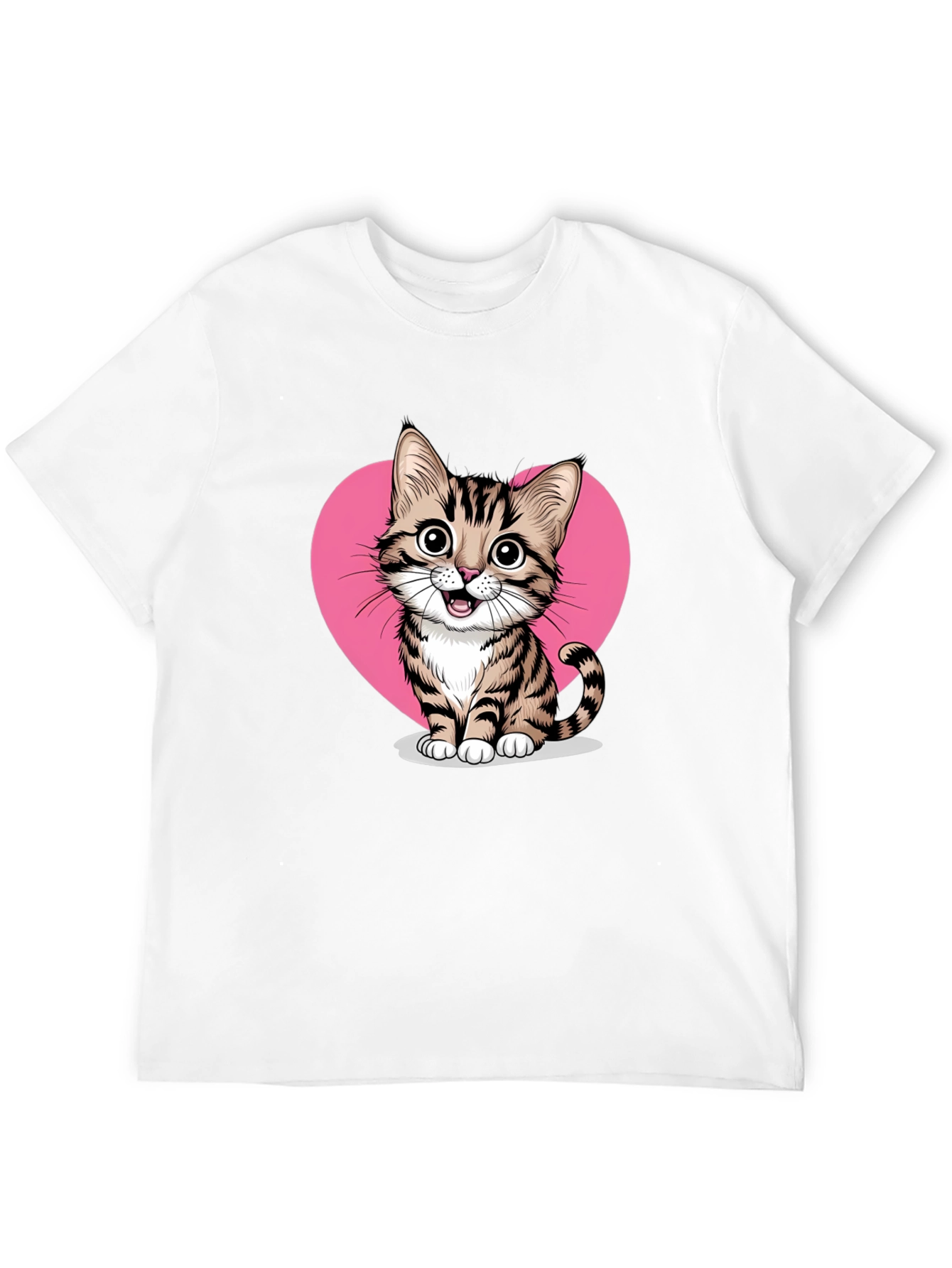 Cute Cat Heart Graphic Tee - Black