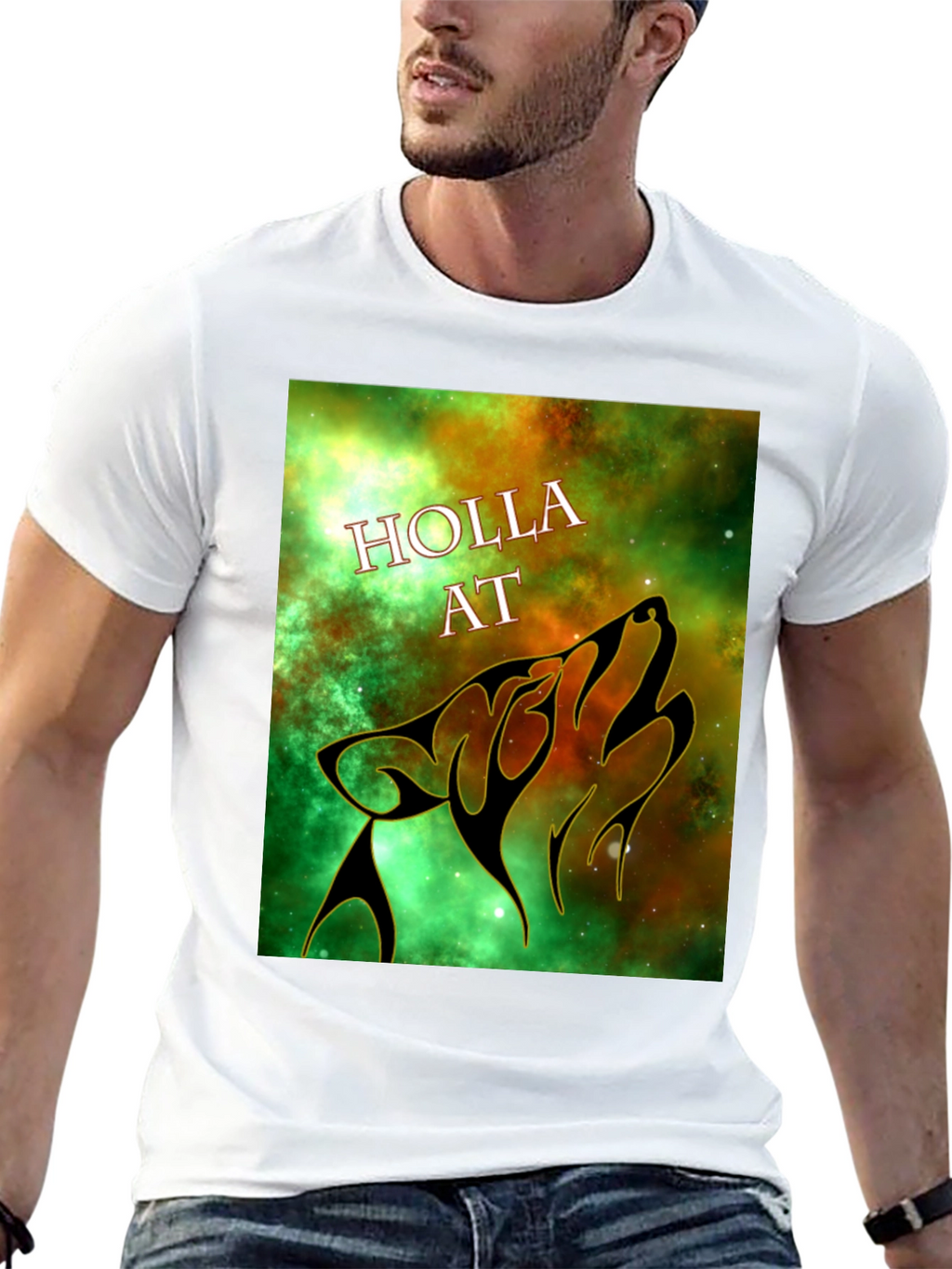 Holla At Wolf Graphic Tee - Black Unisex T-Shirt