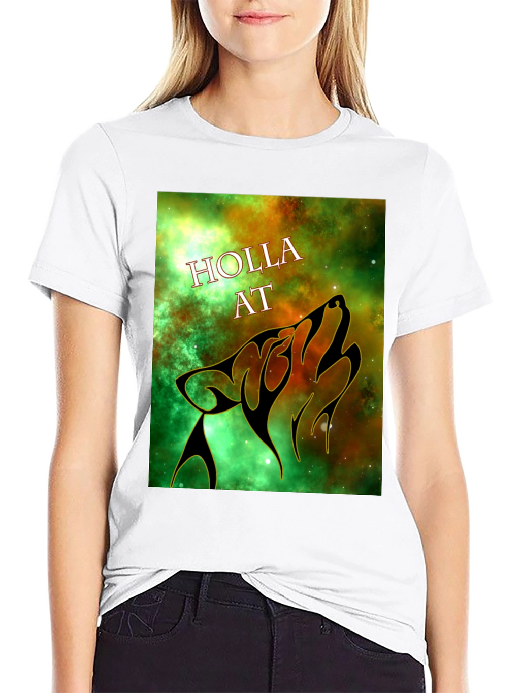 Holla At Wolf Graphic Tee - Black Unisex T-Shirt