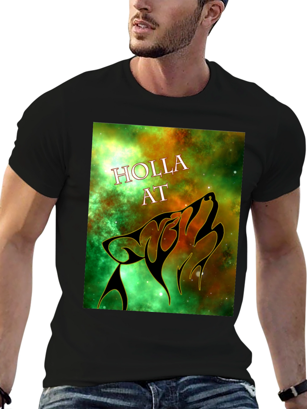 Holla At Wolf Graphic Tee - Black Unisex T-Shirt